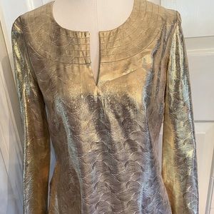 Gold shiny silk tory burch Kylie shirt size 8